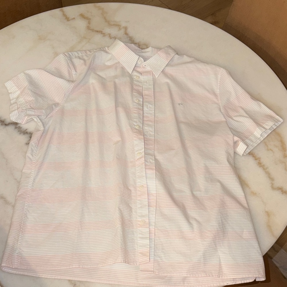 Calvin Klein Pink and White Striped Dress Shirt with CK Logo